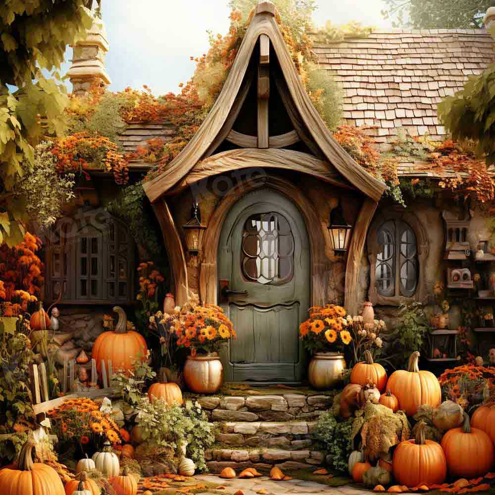 Kate Golden Autumn Pumpkin House Backdrop for Photography - Kate Backdrop AU