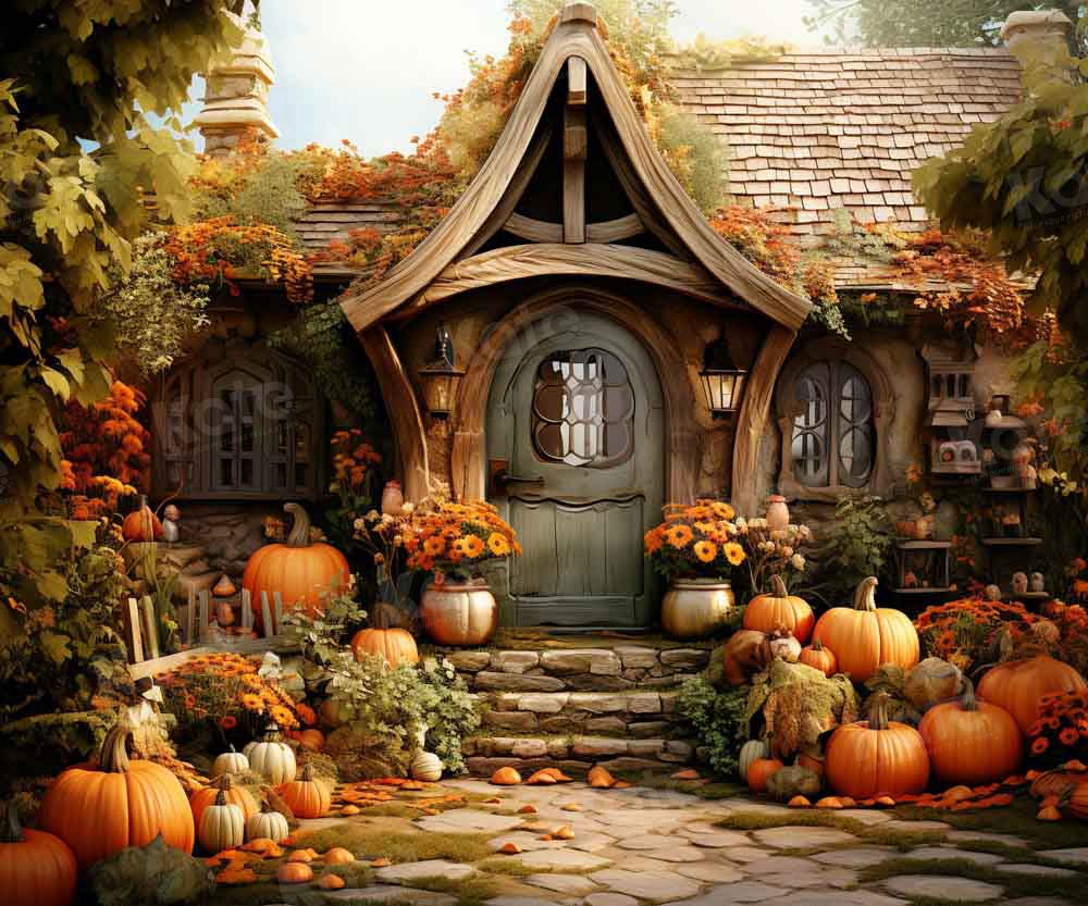 Kate Golden Autumn Pumpkin House Backdrop for Photography - Kate Backdrop AU