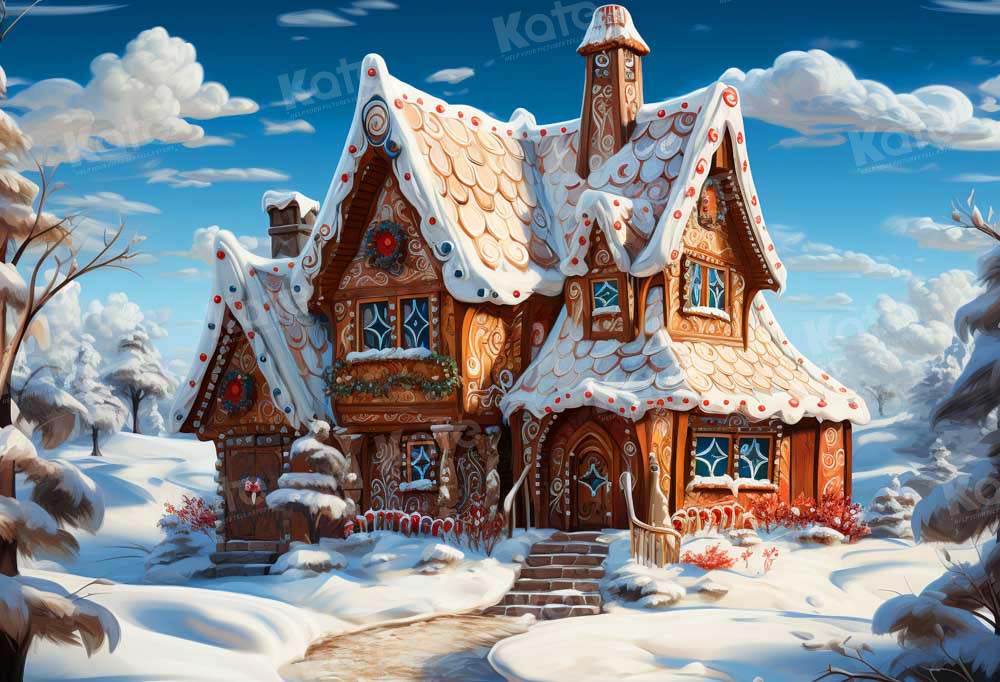 Kate Christmas Gingerbread House Snow Backdrop Designed by GQ - Kate Backdrop AU