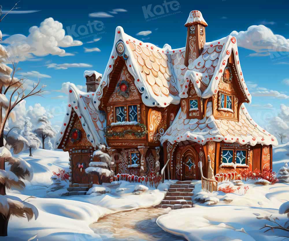Kate Christmas Gingerbread House Snow Backdrop Designed by GQ - Kate Backdrop AU