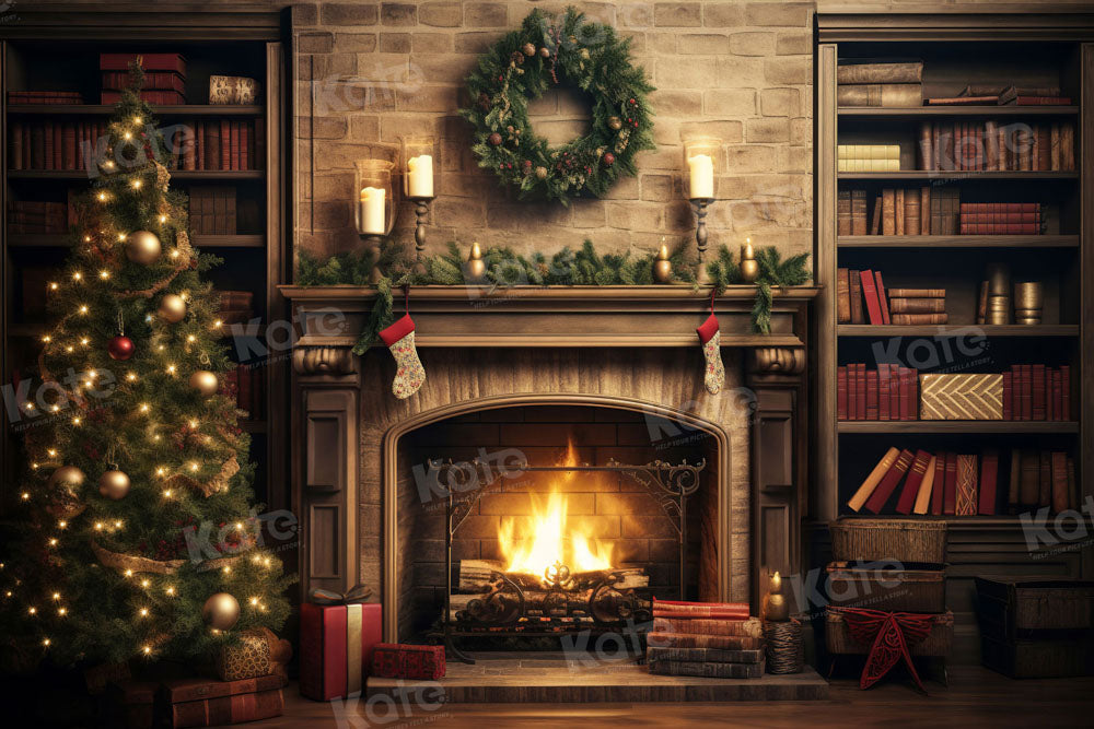 Kate Christmas Fireplace Study Backdrop for Photography - Kate Backdrop AU