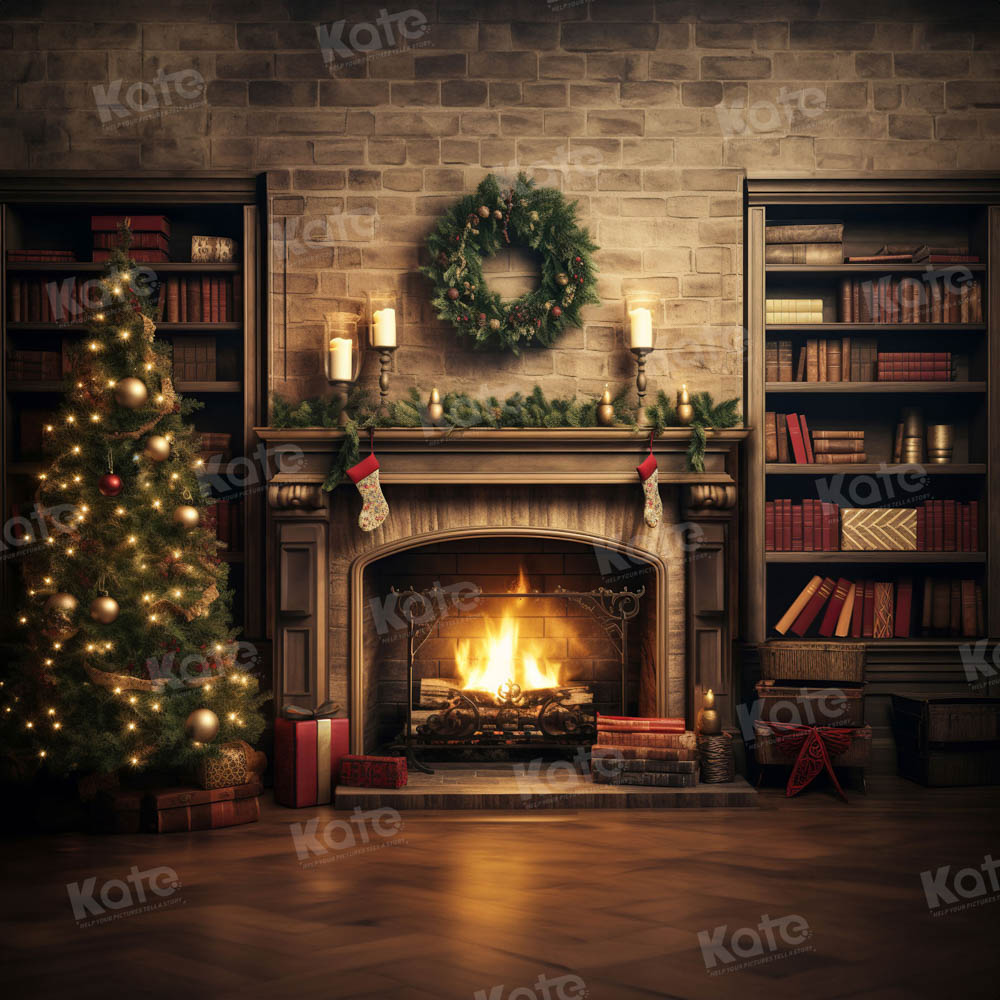 Kate Christmas Fireplace Study Backdrop for Photography - Kate Backdrop AU
