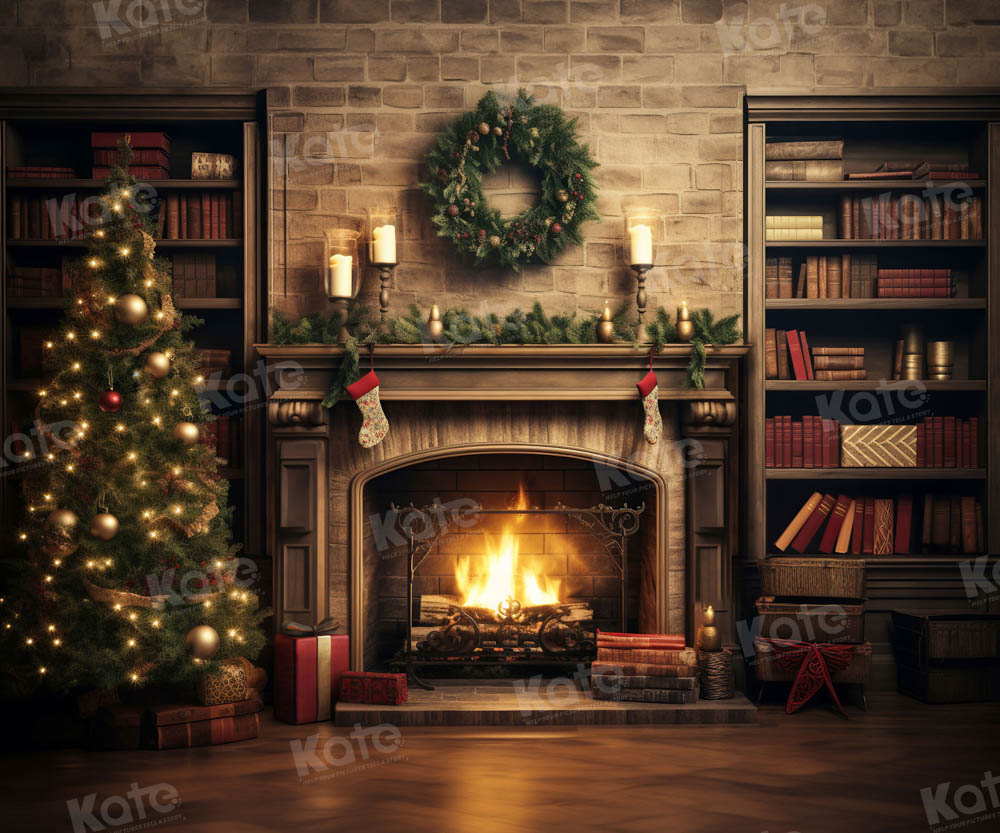 Kate Christmas Fireplace Study Backdrop for Photography - Kate Backdrop AU