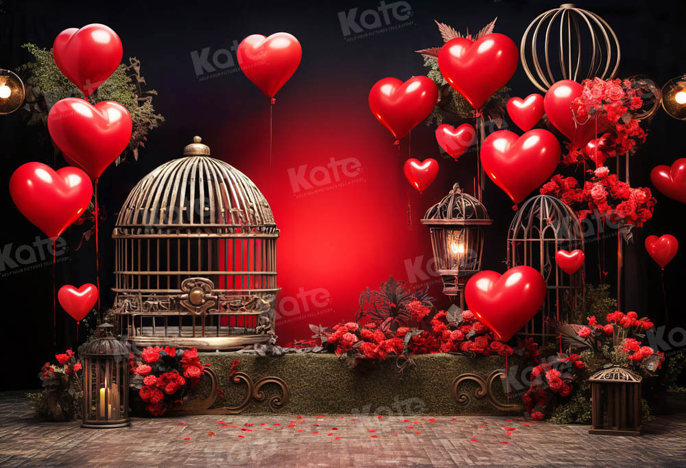 Kate Valentine's Day Balloon Rose Birdcage Backdrop for Photography