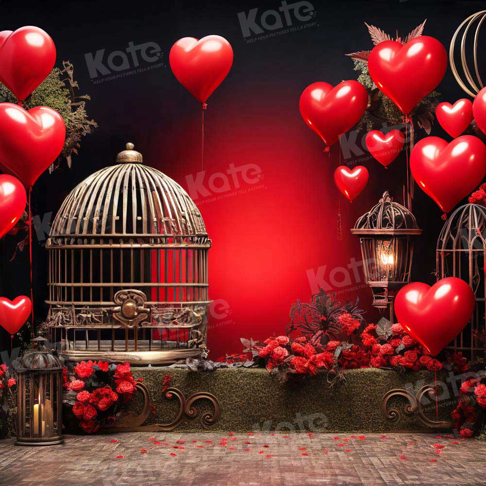 Kate Valentine's Day Balloon Rose Birdcage Backdrop for Photography - Kate Backdrop AU