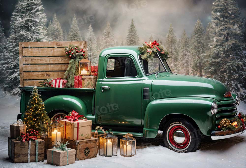 Kate Christmas Gift Green Car Backdrop Designed by Emetselch - Kate Backdrop AU