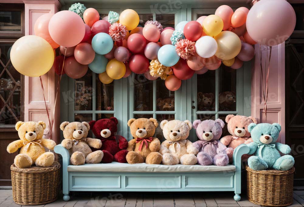 Kate Birthday Colorful Bear Balloons Backdrop Designed by Emetselch - Kate Backdrop AU