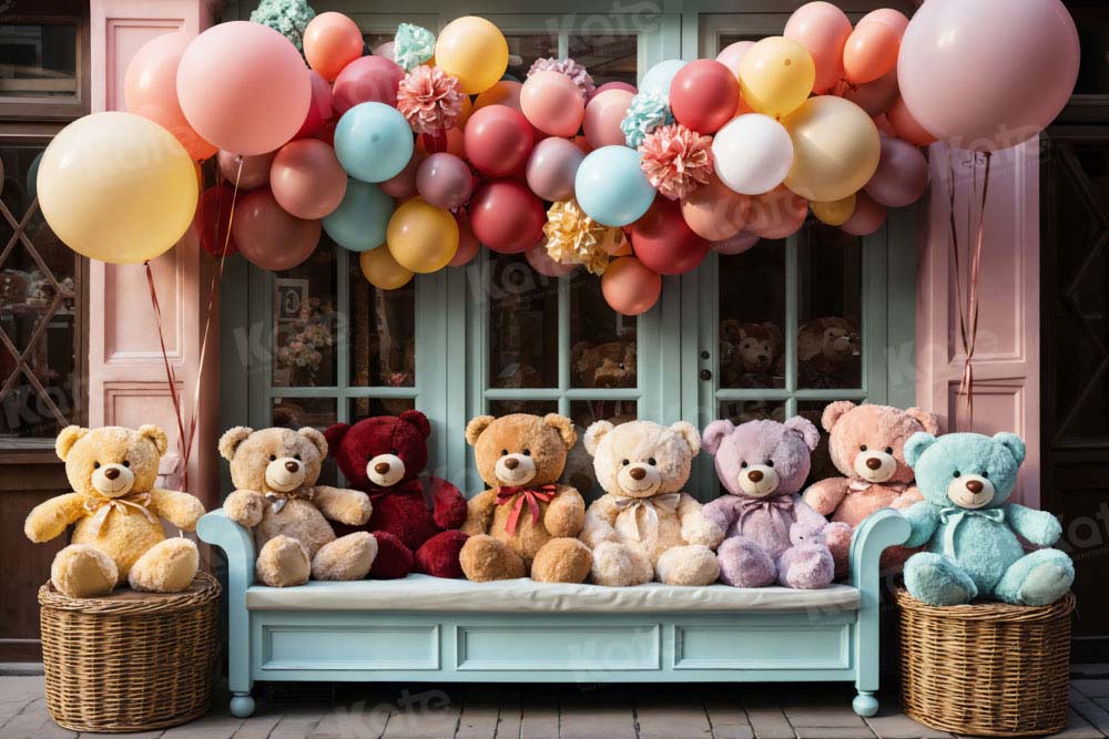 Kate Birthday Colorful Bear Balloons Backdrop Designed by Emetselch - Kate Backdrop AU