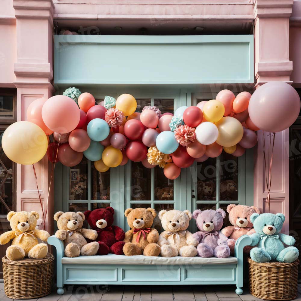 Kate Birthday Colorful Bear Balloons Backdrop Designed by Emetselch - Kate Backdrop AU