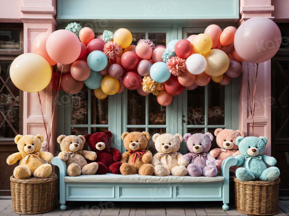 Kate Birthday Colorful Bear Balloons Backdrop Designed by Emetselch - Kate Backdrop AU