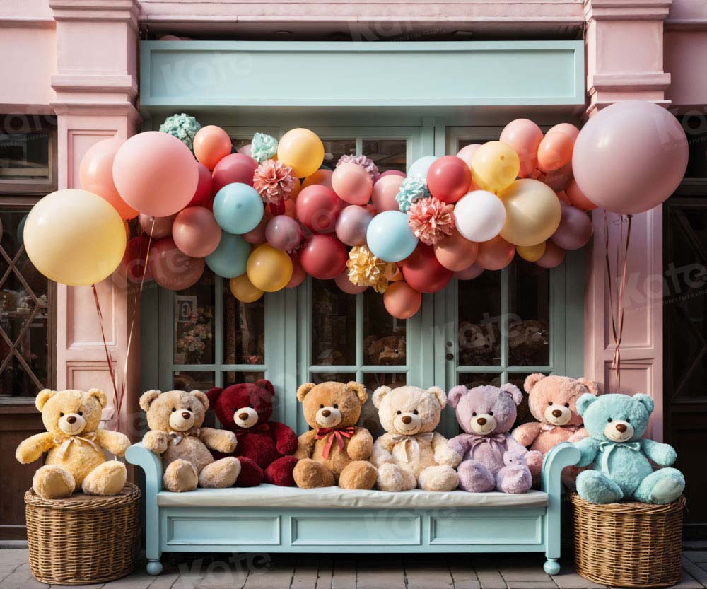 Kate Birthday Colorful Bear Balloons Backdrop Designed by Emetselch - Kate Backdrop AU