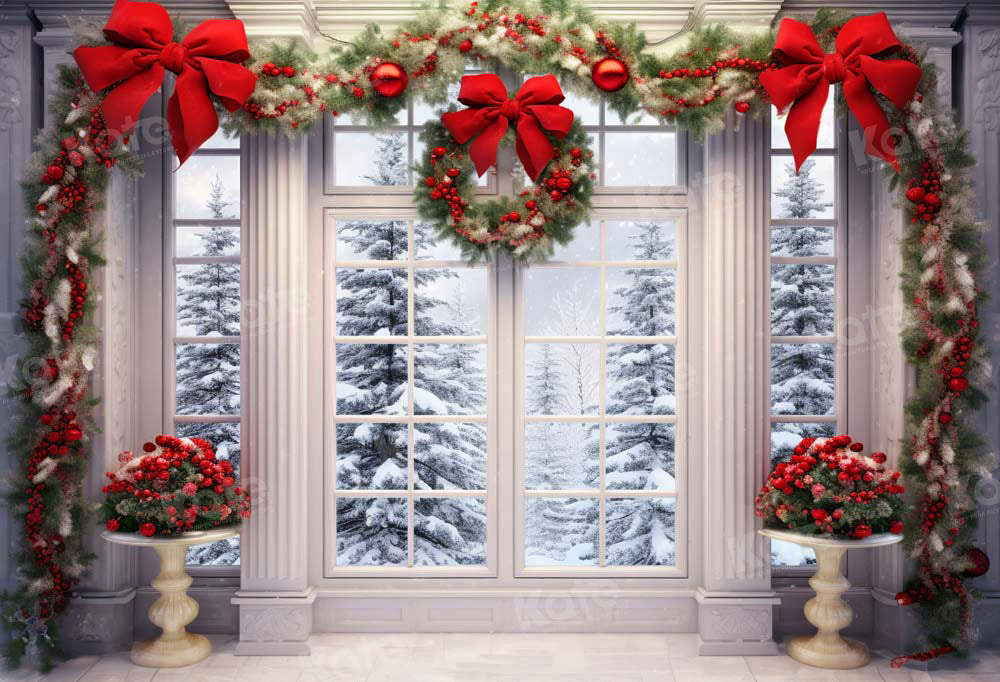 Kate Christmas Wreath Snow Door Backdrop Designed by Emetselch - Kate Backdrop AU