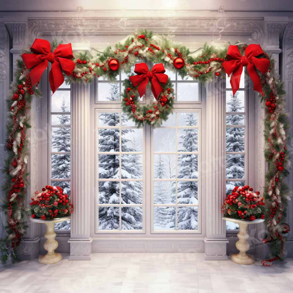 Kate Christmas Wreath Snow Door Backdrop Designed by Emetselch - Kate Backdrop AU