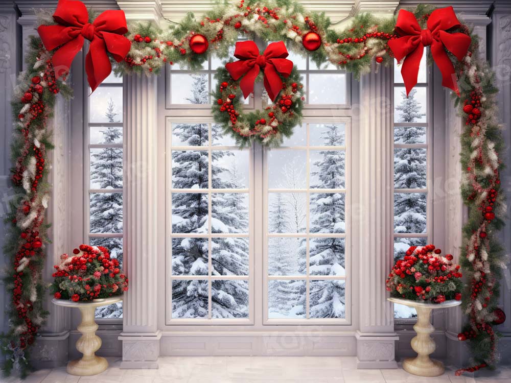 Kate Christmas Wreath Snow Door Backdrop Designed by Emetselch - Kate Backdrop AU