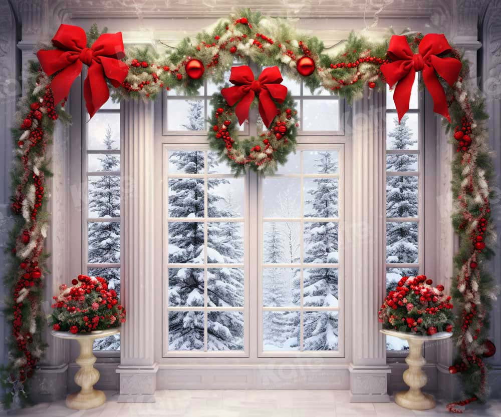 Kate Christmas Wreath Snow Door Backdrop Designed by Emetselch - Kate Backdrop AU