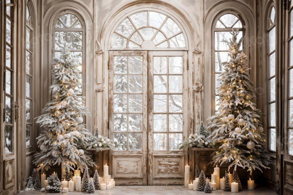 Kate Christmas Tree Retro Door Snow Backdrop Designed by Emetselch - Kate Backdrop AU