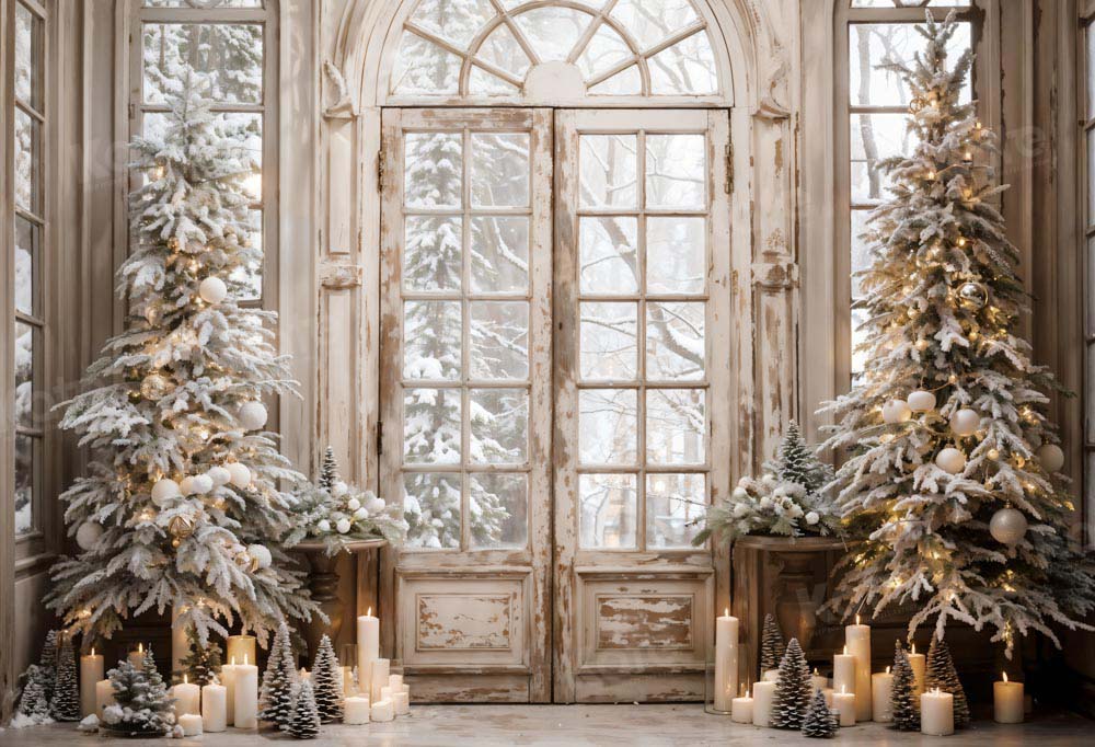 Kate Christmas Tree Retro Door Snow Backdrop Designed by Emetselch - Kate Backdrop AU