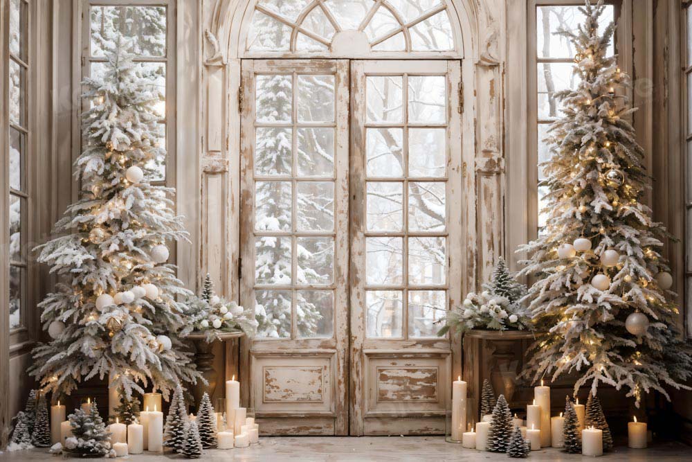 Kate Christmas Tree Retro Door Snow Backdrop Designed by Emetselch - Kate Backdrop AU