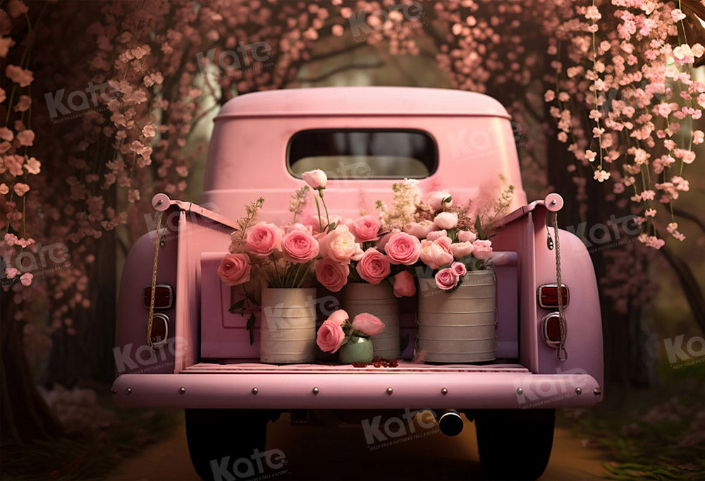 Kate Valentine's Day Pink Flowers Truck Backdrop Designed by Chain Photography - Kate Backdrop AU