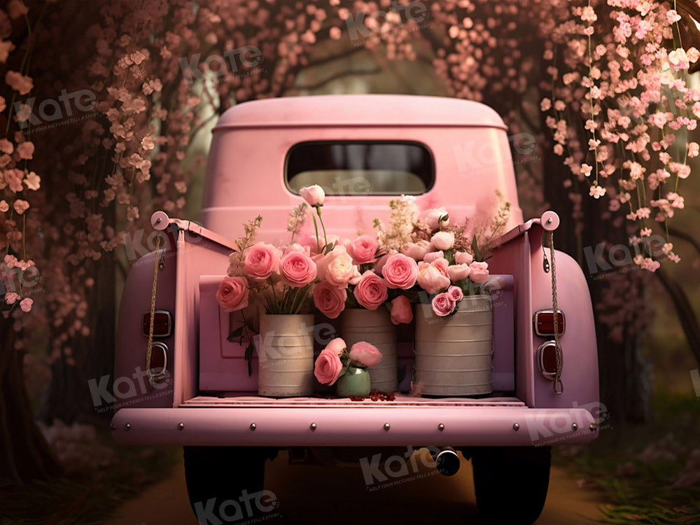 Kate Valentine's Day Pink Flowers Truck Backdrop Designed by Chain Photography - Kate Backdrop AU