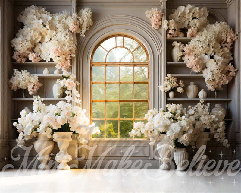 Kate White Flowers Window Exterior Spring Easter Backdrop Designed by Mini MakeBelieve - Kate Backdrop AU