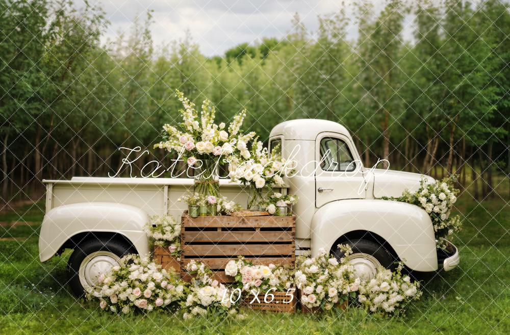 Kate Spring White Flowers Truck Backdrop Designed by Chain Photography - Kate Backdrop AU