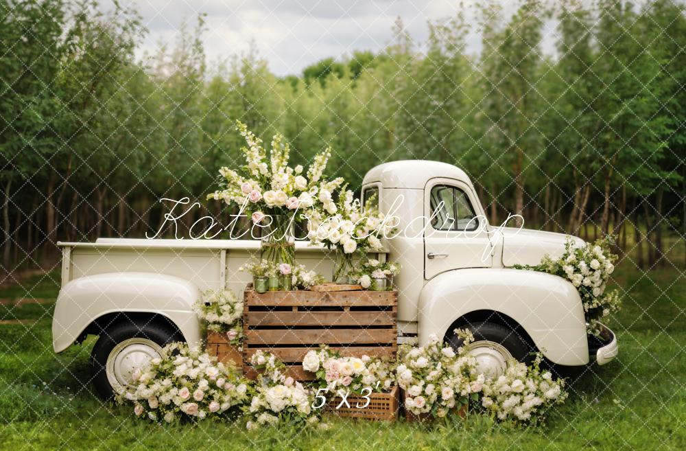 Kate Spring White Flowers Truck Backdrop Designed by Chain Photography - Kate Backdrop AU
