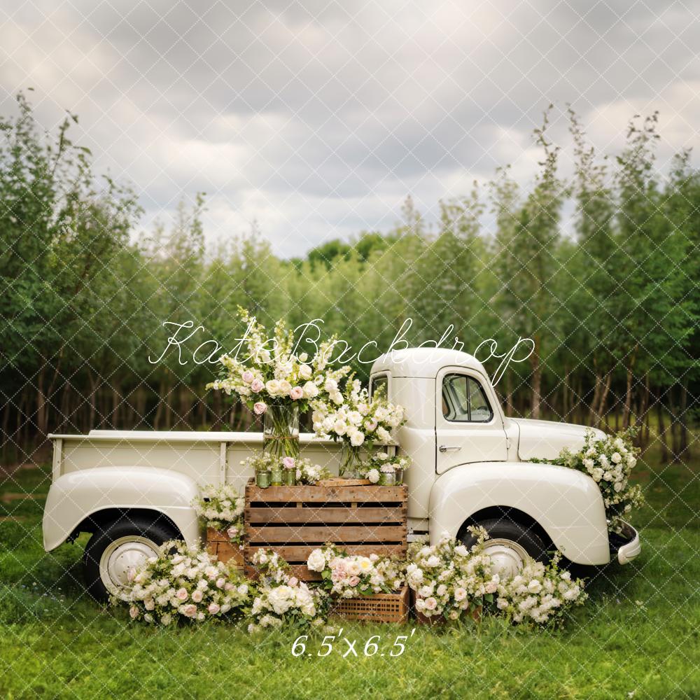 Kate Spring White Flowers Truck Backdrop Designed by Chain Photography - Kate Backdrop AU