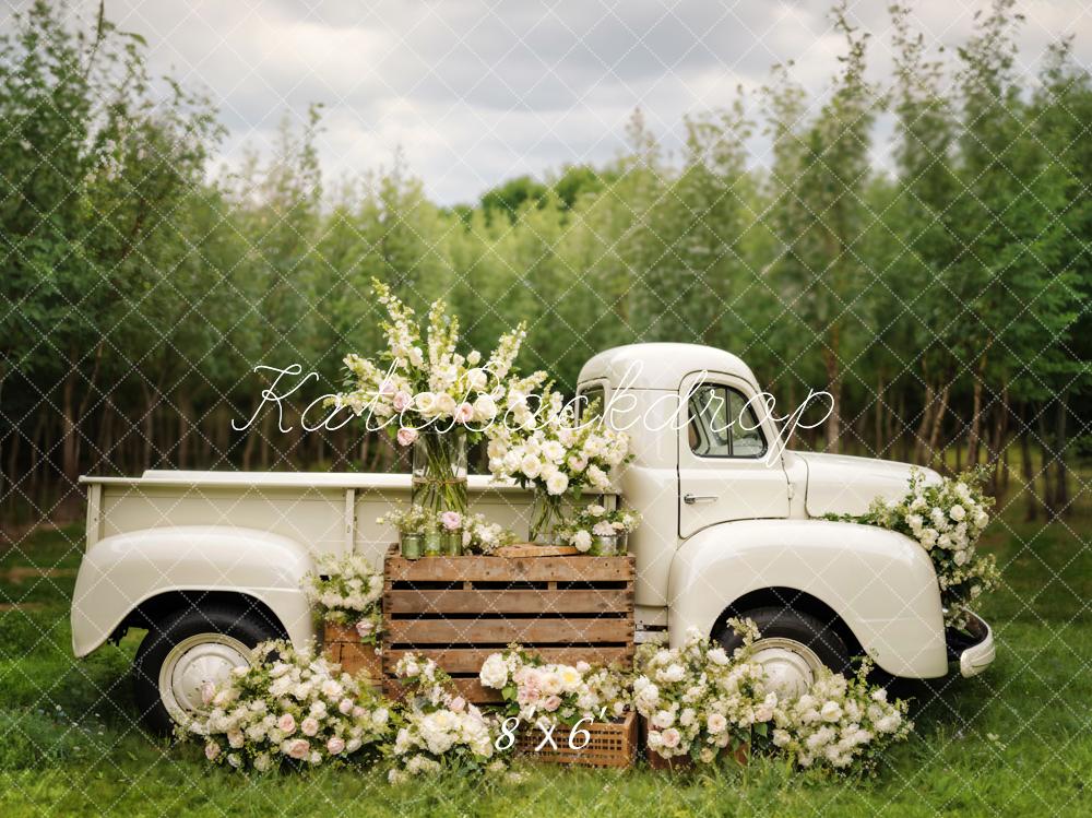 Kate Spring White Flowers Truck Backdrop Designed by Chain Photography - Kate Backdrop AU