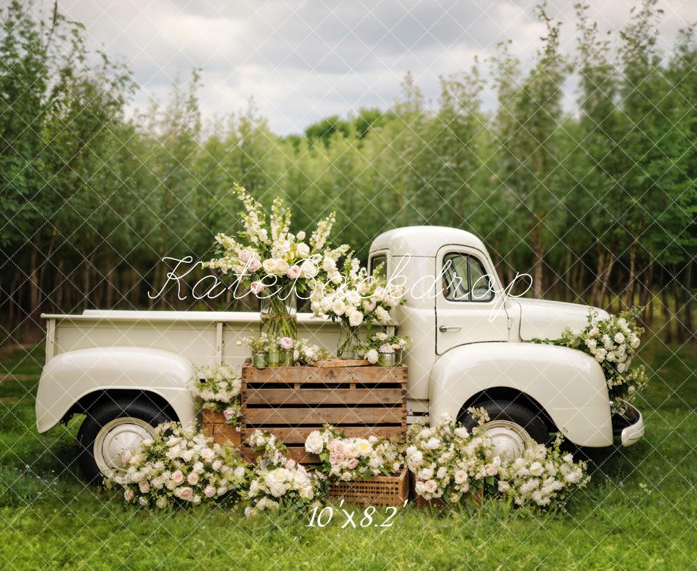 Kate Spring White Flowers Truck Backdrop Designed by Chain Photography - Kate Backdrop AU