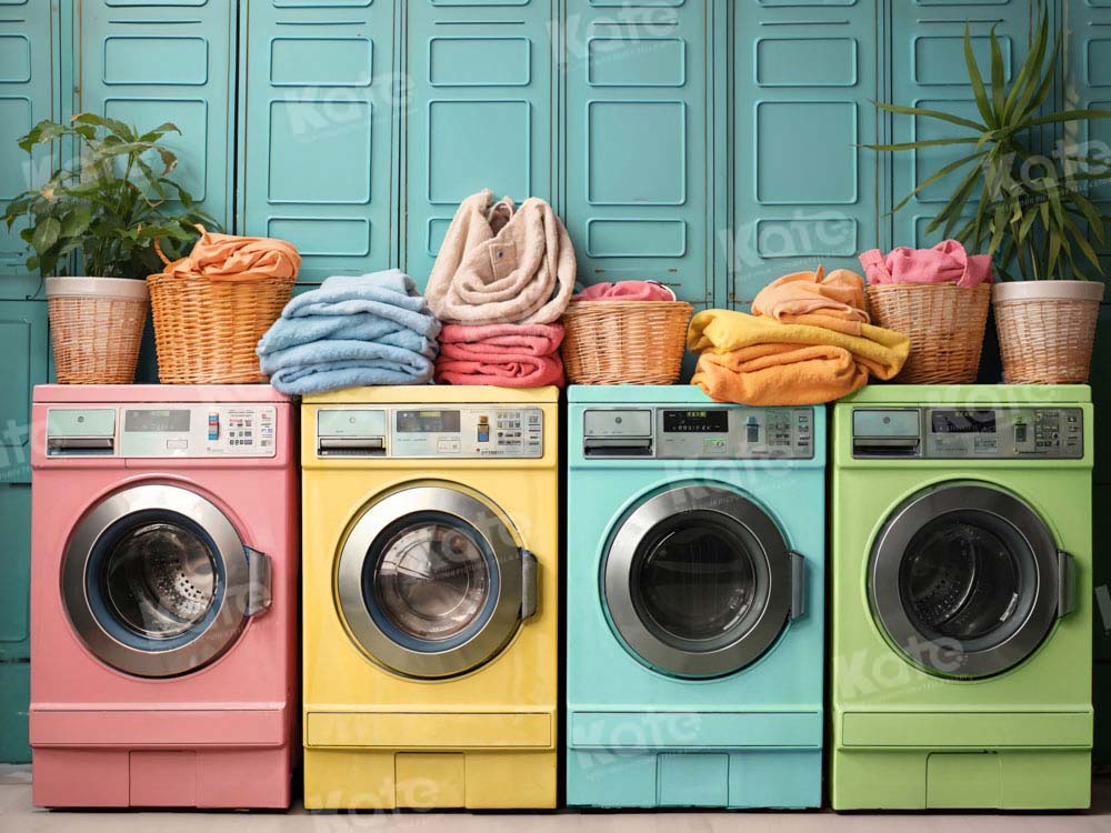 Kate Laundry Day Colorful Washing Machine Fleece Backdrop Designed by Chain Photography - Kate Backdrop AU