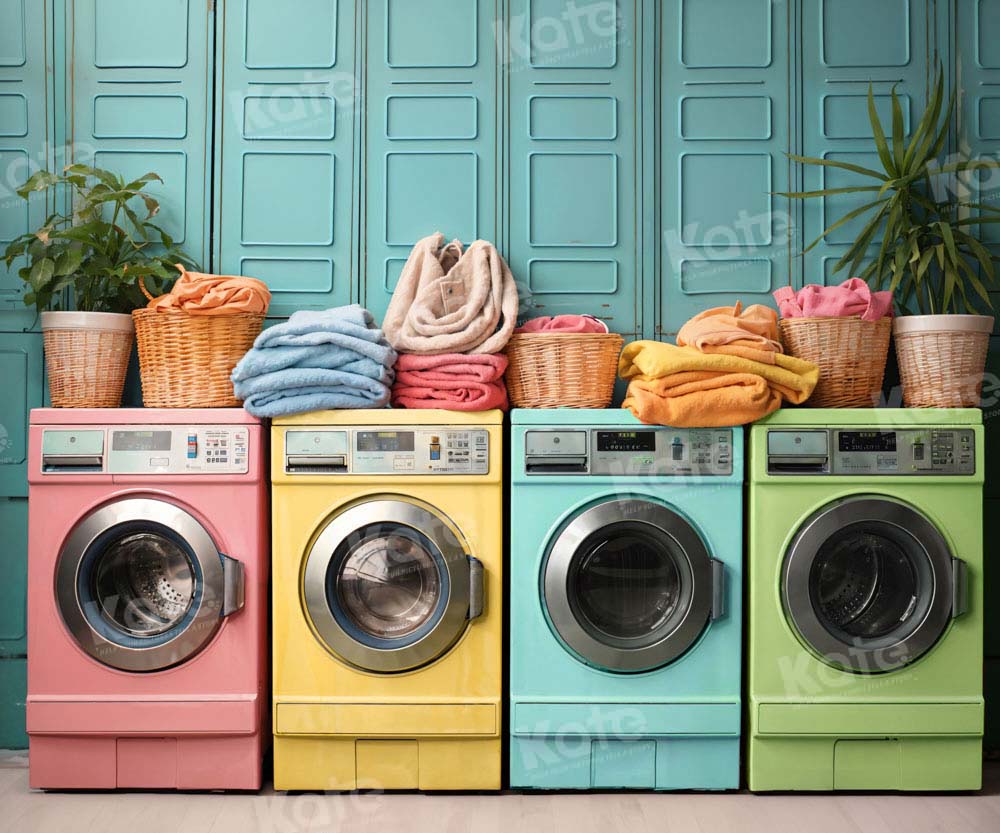 Kate Laundry Day Colorful Washing Machine Fleece Backdrop Designed by Chain Photography - Kate Backdrop AU