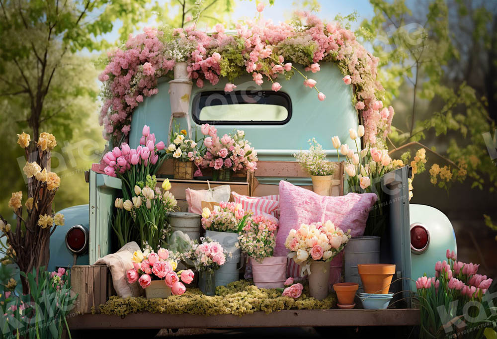 Kate Spring Flower Easter Truck Backdrop Designed by Emetselch - Kate Backdrop AU