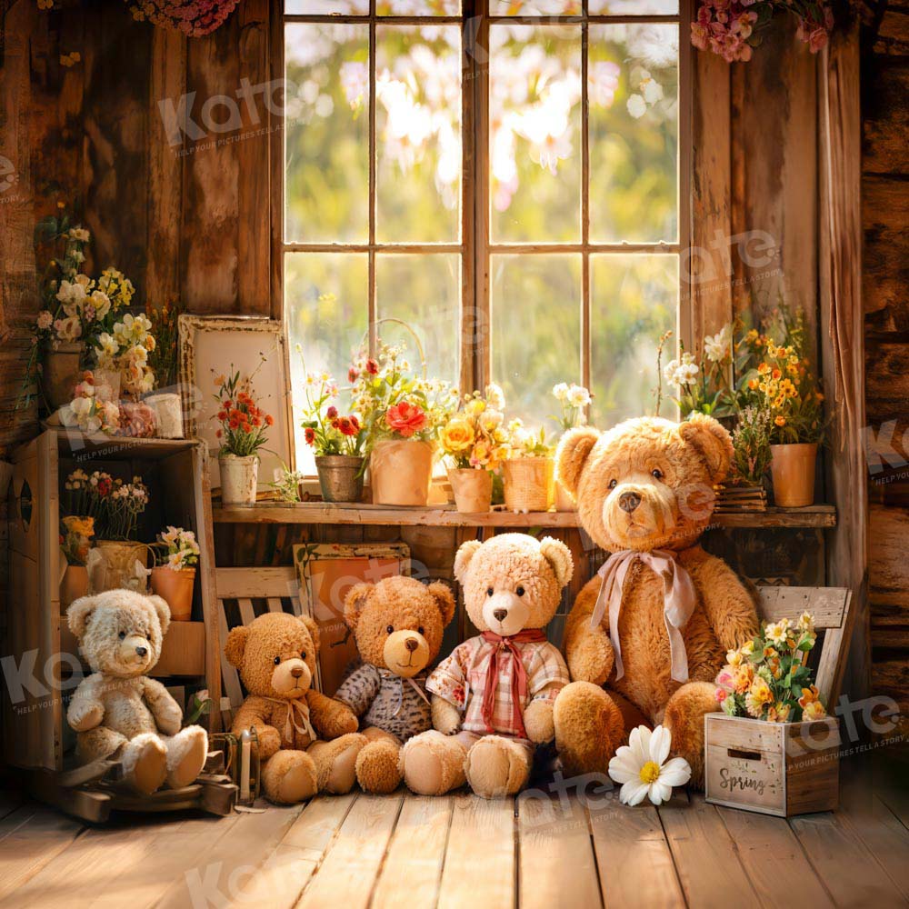 Kate Spring Flowers Bear Window Backdrop Designed by Emetselch - Kate Backdrop AU