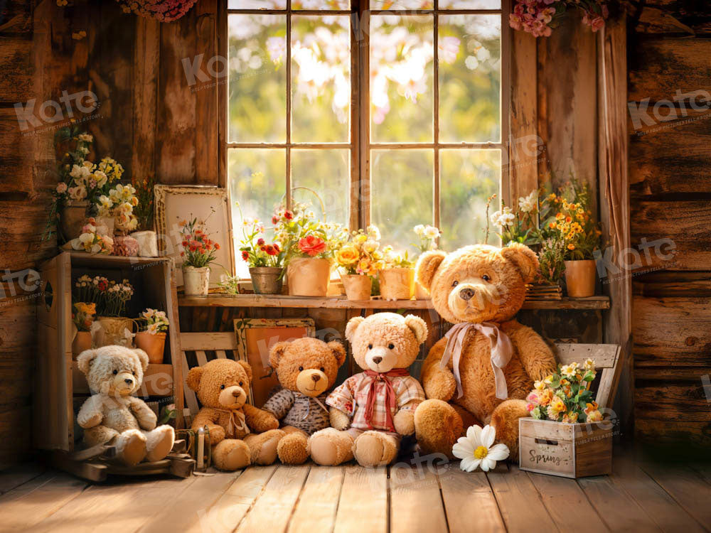 Kate Spring Flowers Bear Window Backdrop Designed by Emetselch - Kate Backdrop AU