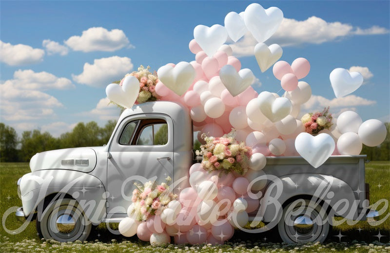 Kate Valentine White Truck Hearts Backdrop Designed by Mini MakeBelieve - Kate Backdrop AU