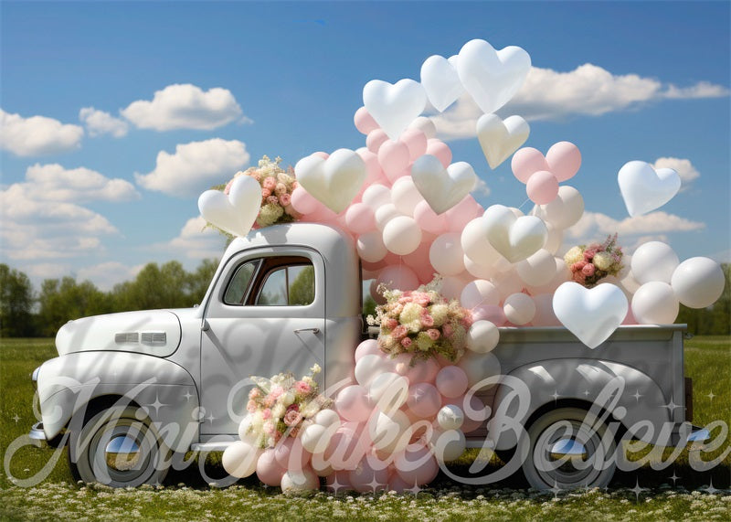 Kate Valentine White Truck Hearts Backdrop Designed by Mini MakeBelieve - Kate Backdrop AU