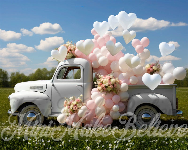 Kate Valentine White Truck Hearts Backdrop Designed by Mini MakeBelieve - Kate Backdrop AU