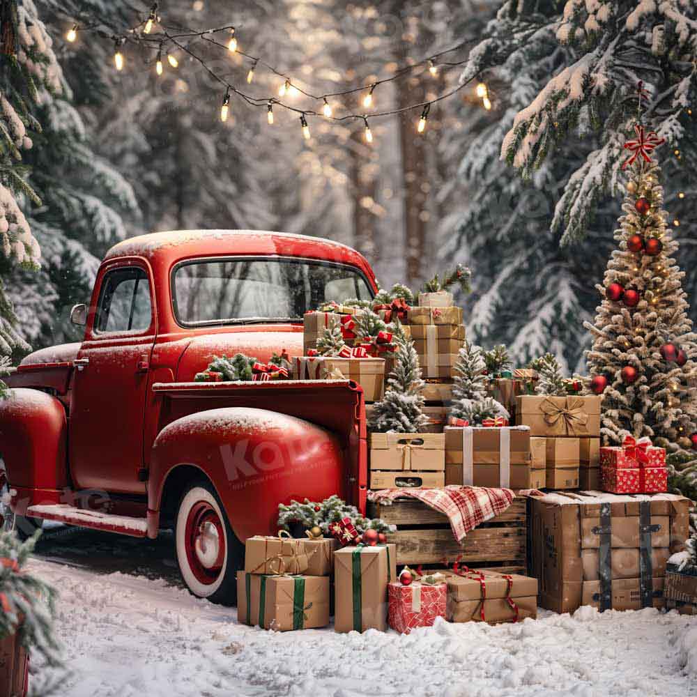 Kate Christmas Tree Red Truck Gifts Backdrop Designed by Emetselch - Kate Backdrop AU
