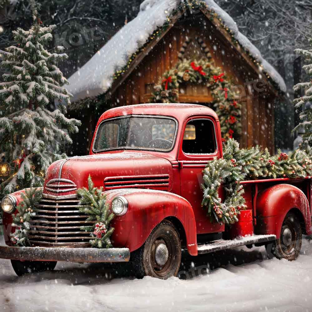 Kate Snow Christmas Tree Red Truck Backdrop Designed by Emetselch - Kate Backdrop AU