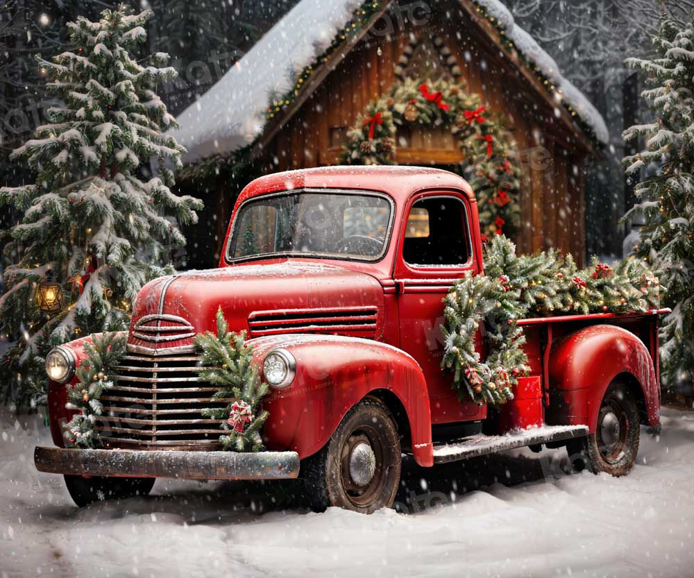 Kate Snow Christmas Tree Red Truck Backdrop Designed by Emetselch - Kate Backdrop AU
