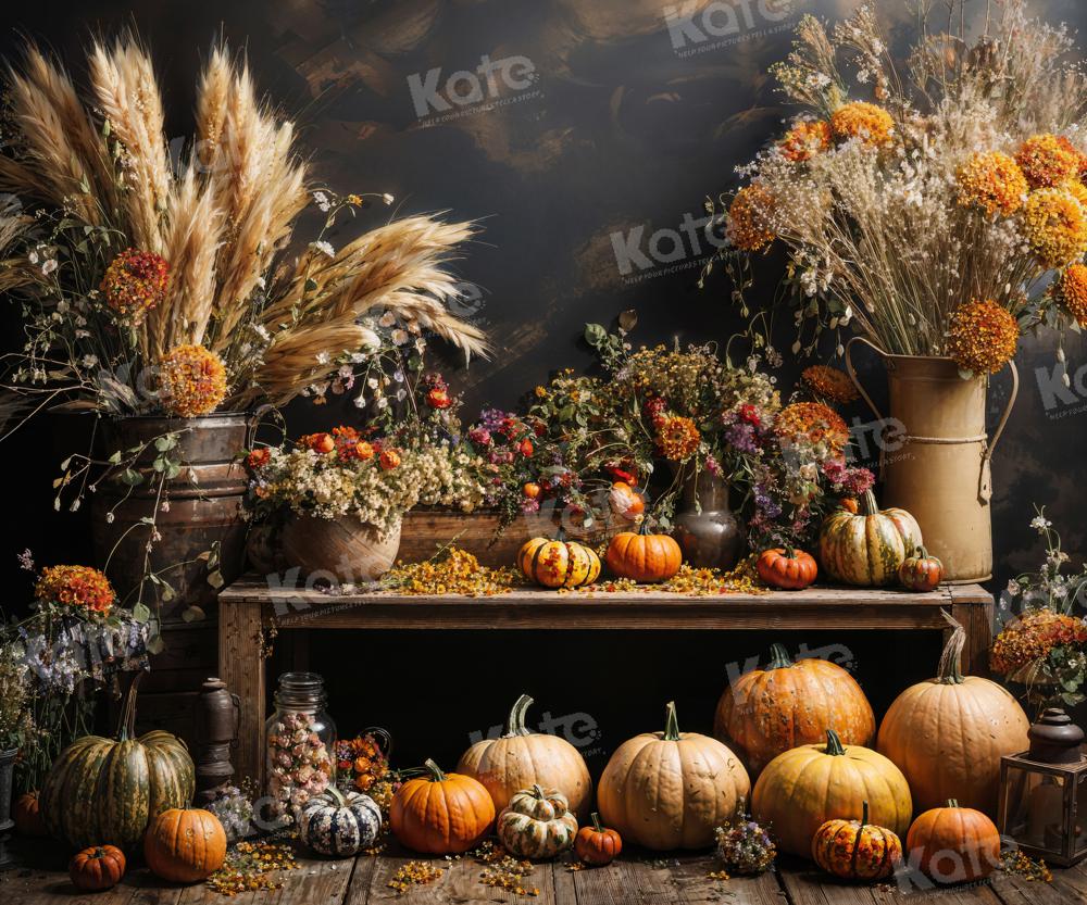 Kate Art Fall Pumpkin Reed Backdrop Designed by Emetselch - Kate Backdrop AU