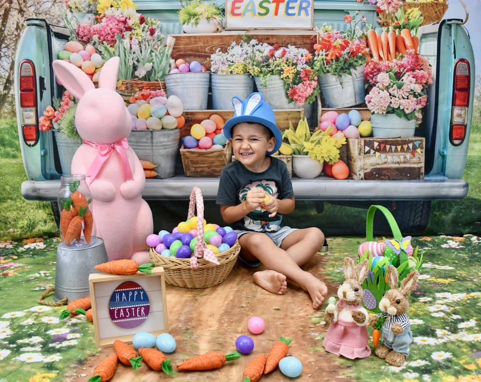 Kate Easter Truck Green Plant Backdrop+Spring Flowers Field Path Floor Backdrop - Kate Backdrop AU