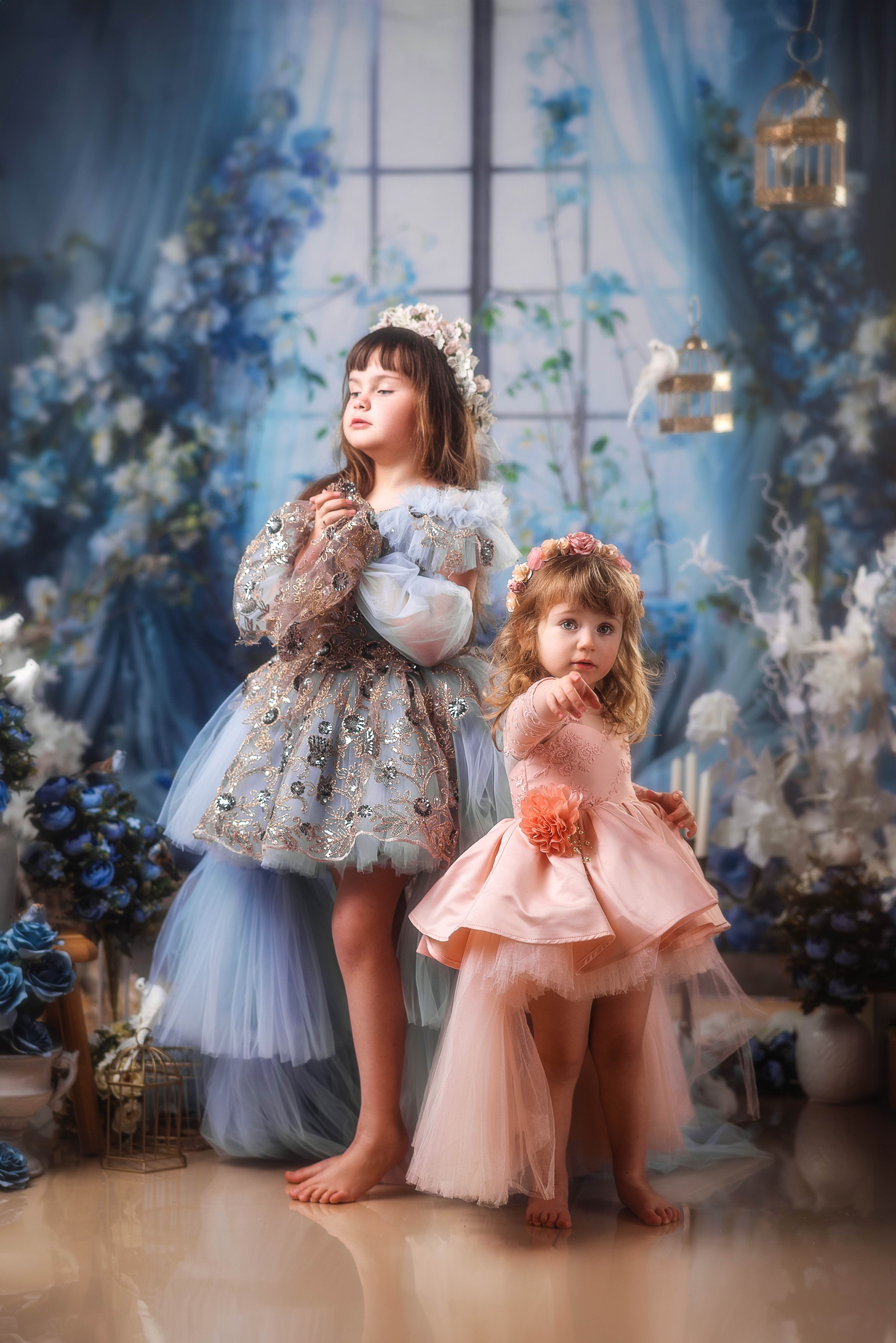 Kate Blue Flower Curtain Window Room Backdrop Designed by Emetselch - Kate Backdrop AU