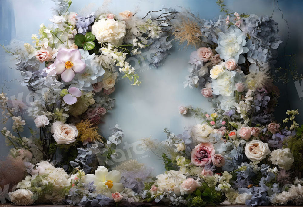 Kate Gray Blue Artistic Flower Wall Backdrop Designed by Emetselch - Kate Backdrop AU