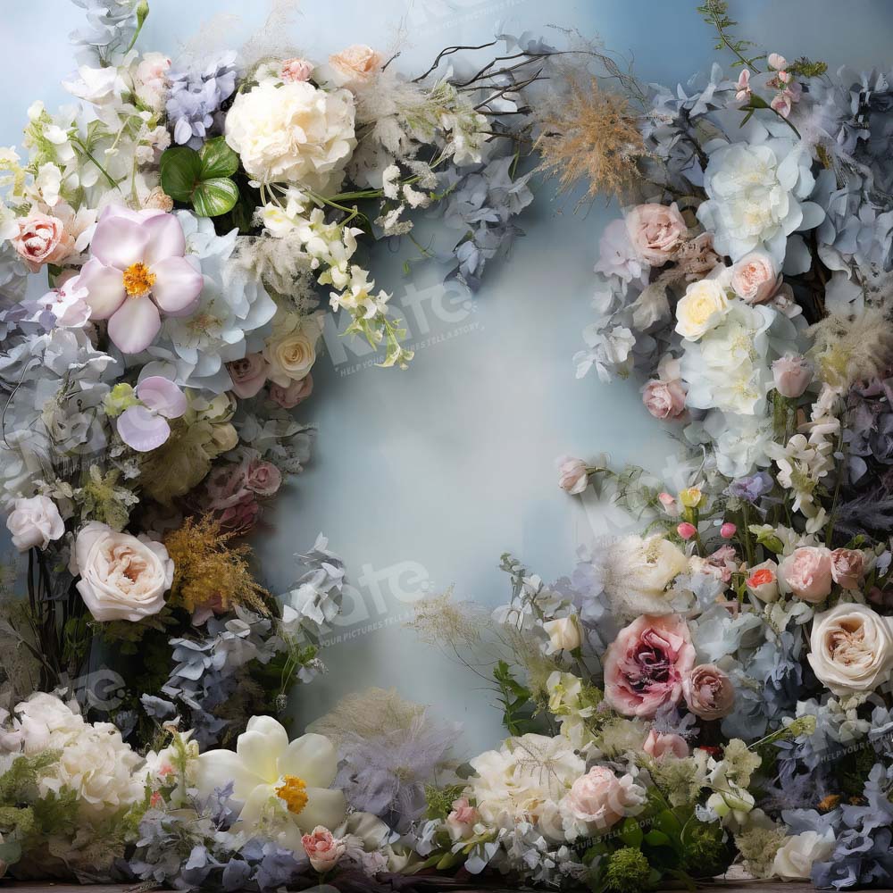 Kate Gray Blue Artistic Flower Wall Backdrop Designed by Emetselch - Kate Backdrop AU
