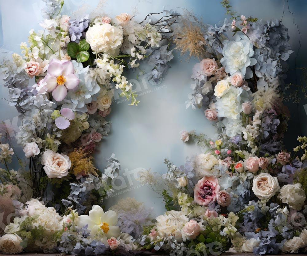 Kate Gray Blue Artistic Flower Wall Backdrop Designed by Emetselch - Kate Backdrop AU