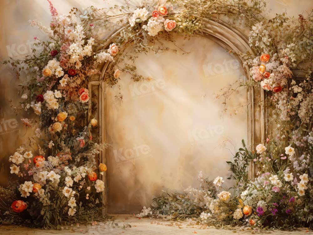 Kate Sunny Beige Flower Wall Spring Fleece Backdrop Designed by Emetselch - Kate Backdrop AU