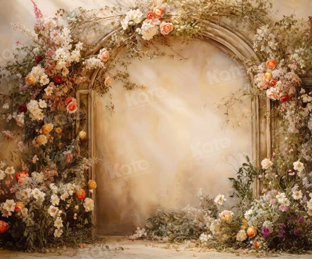 Kate Sunny Beige Flower Wall Spring Fleece Backdrop Designed by Emetselch - Kate Backdrop AU