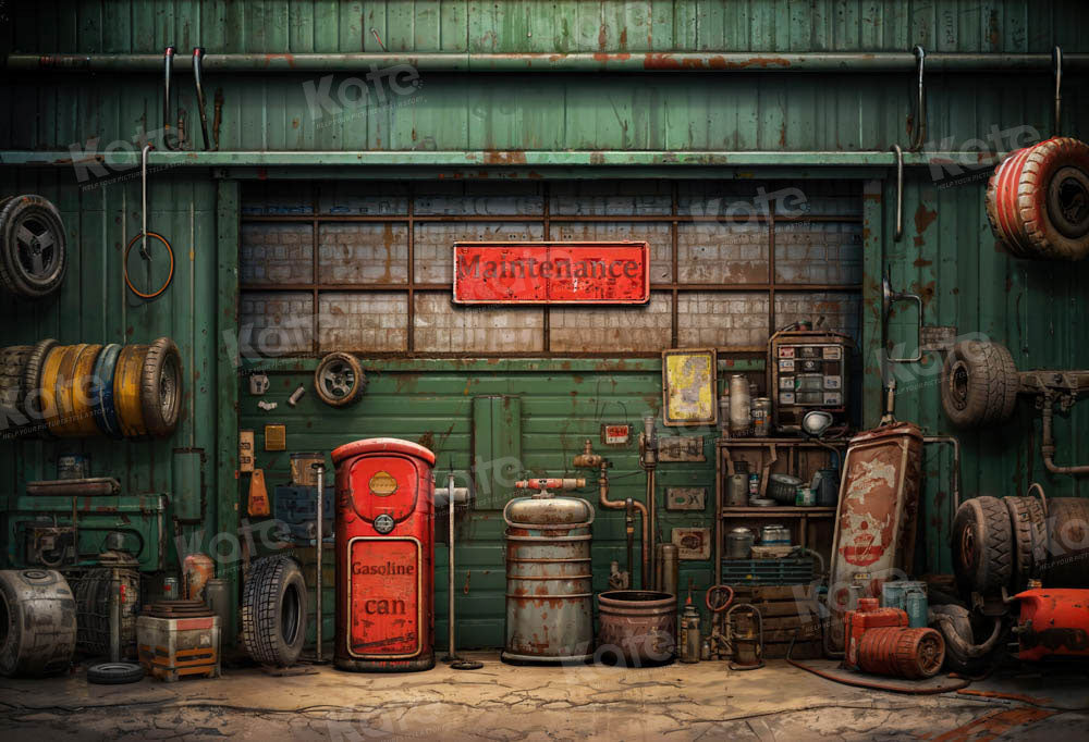 Kate Retro Green Automobile Repair Plant Backdrop Designed by Chain Photography - Kate Backdrop AU